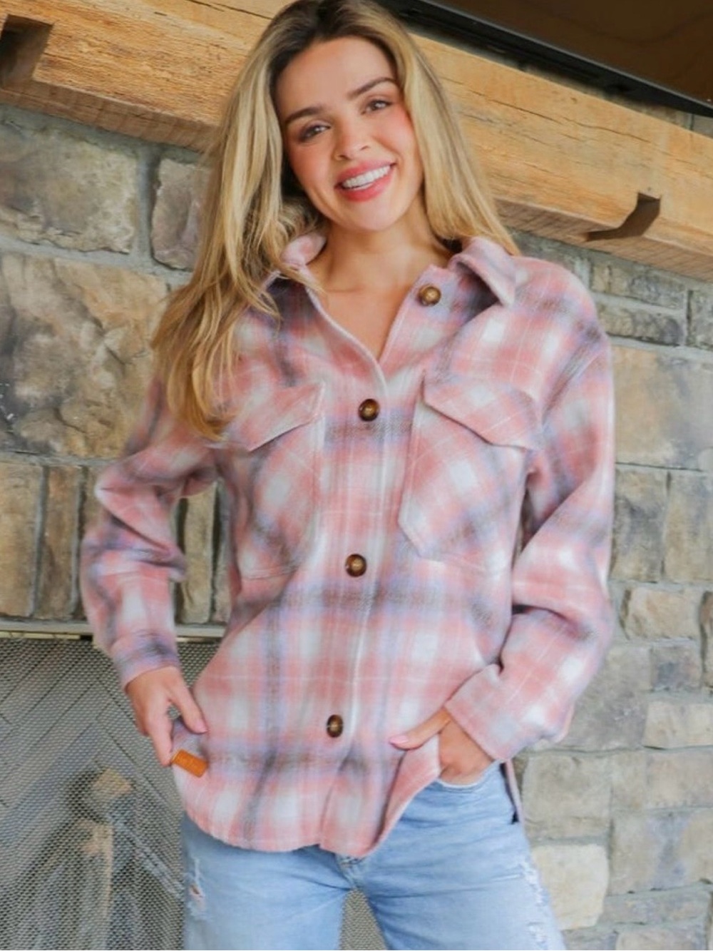 Simply Southern Pink Plaid Button Down Shirt
